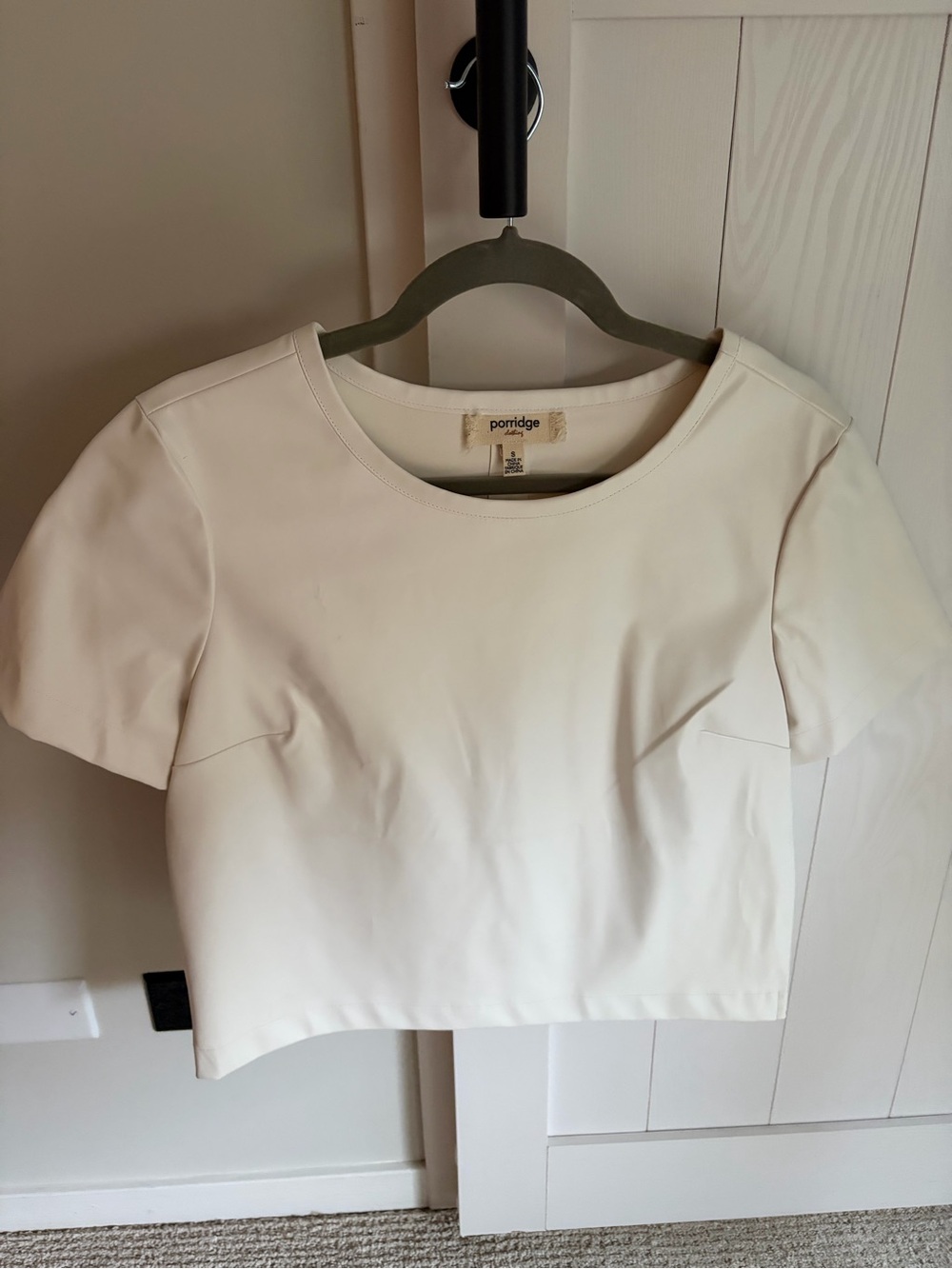 Faux Leather Short Sleeve Crop Top
